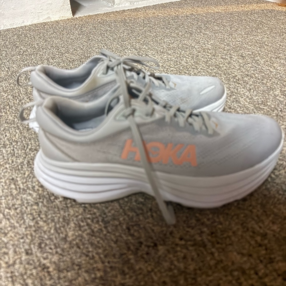 Hoka Gray and Pink Running Shoes
